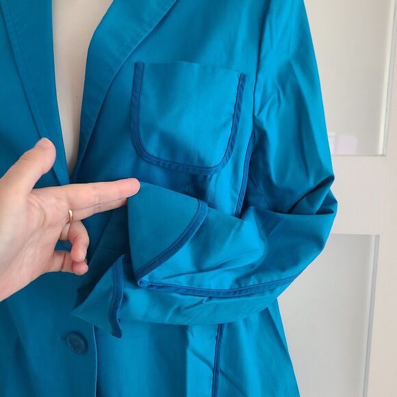 Akris Punto Jacket Women Blue Cotton 2 Buttons  Pocket 3/4 Sleeves US Sz 10 - Picture 4 of 10